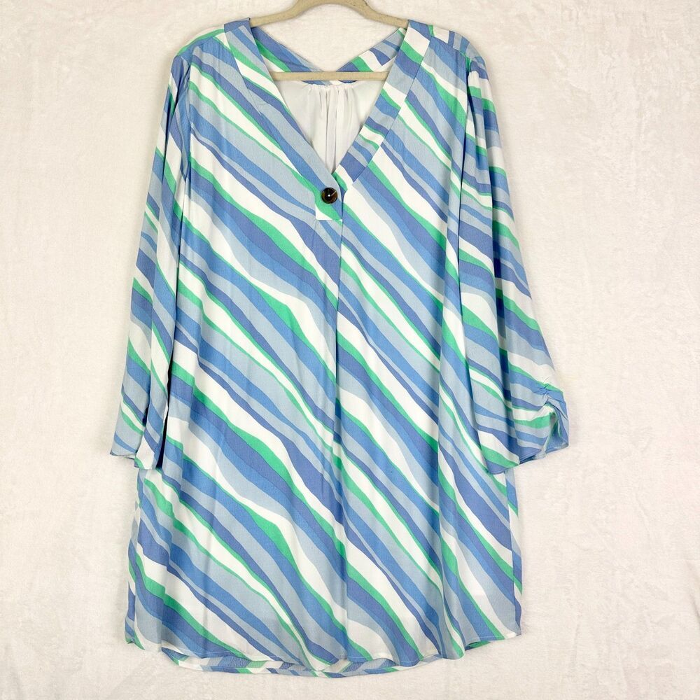 Sail To Sable Diagonal Stripe Tunic Dress Size Large NWT Preppy Coastal Beach